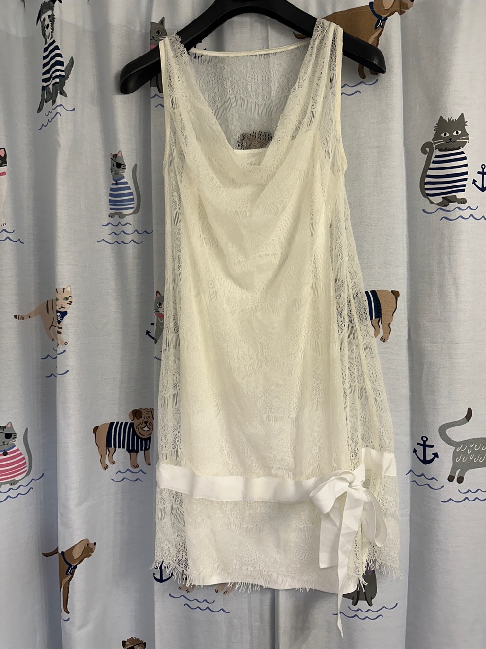 Liu Jo Ivory Lace Dress with Satin Waist Bow and Heart Logo